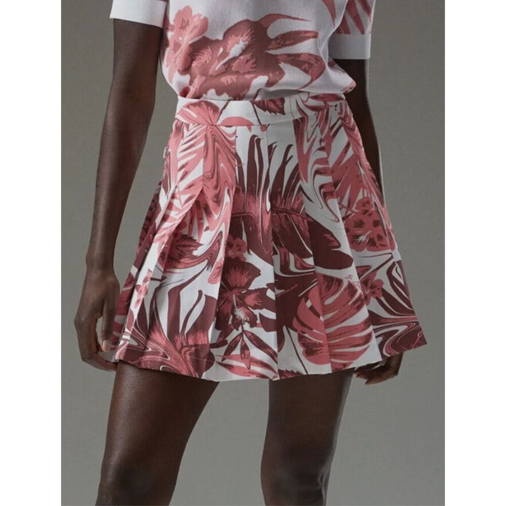 J. Lindeberg Womens Pleated Adina Print Golf Skirt Hibiscus‎ Pink Size Small NWT